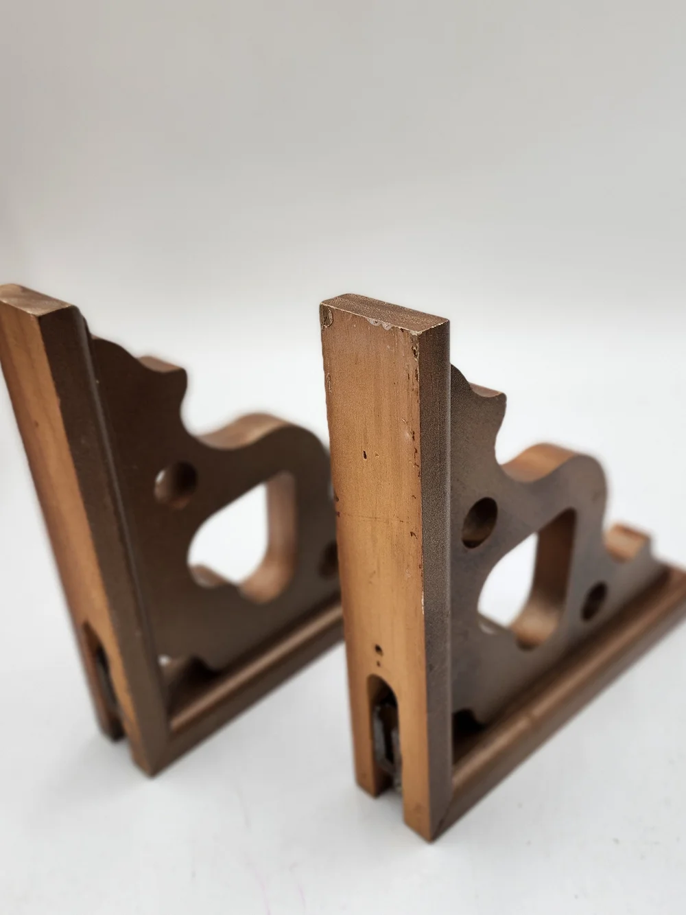 2 Vintage Wood Heart Cut Out Scalloped  Cottage Wall Shelf Bracket Pair